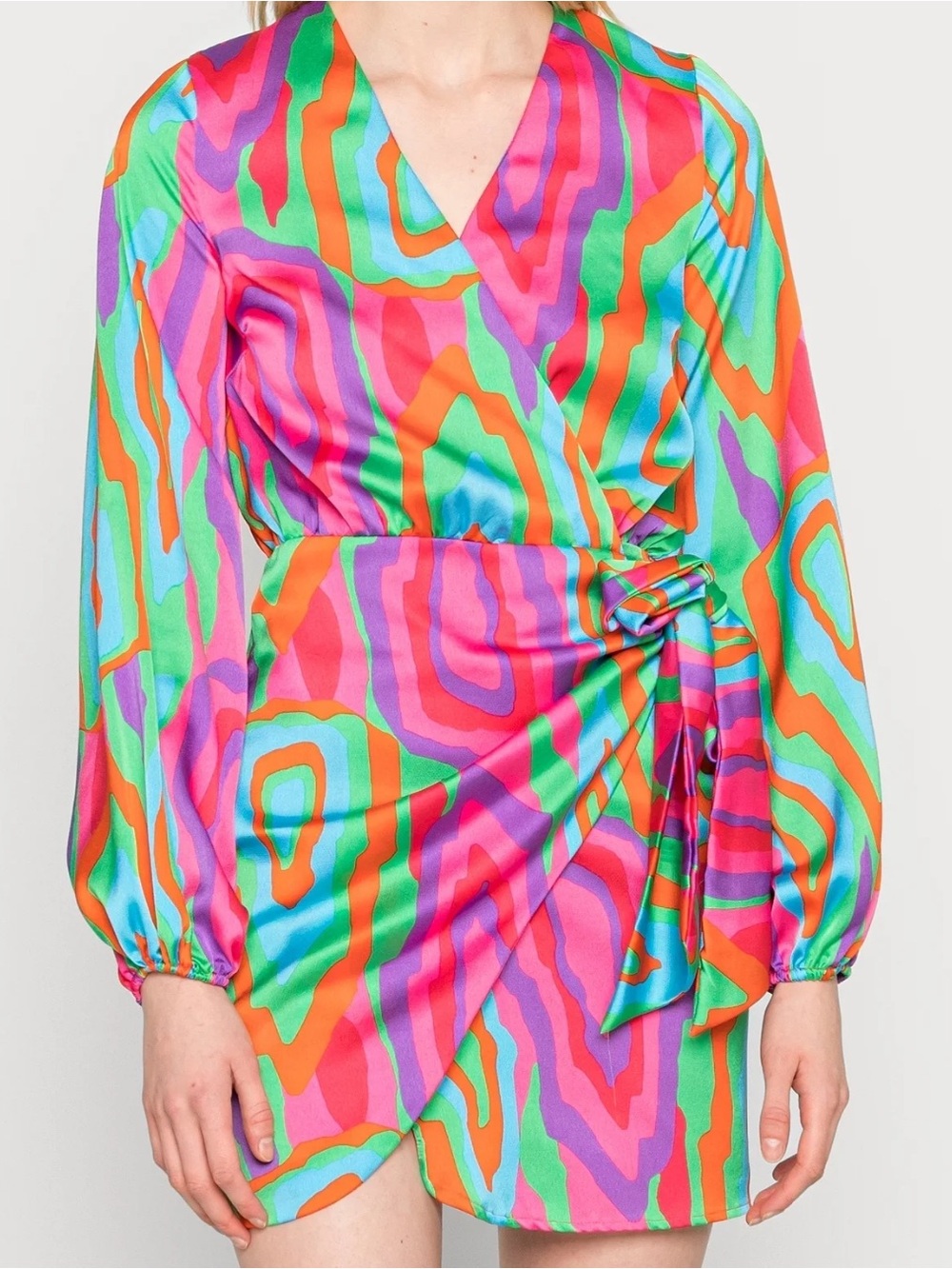 Never Fully Dressed Wrap Tie Mini Shirt Dress in Abstract Print NWT Size Small